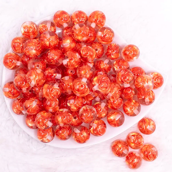 top view of a pile of 16mm Orange Rose Bubblegum Beads