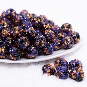 16mm Orange, Purple and Black Confetti Rhinestone Chunky Bubblegum Beads