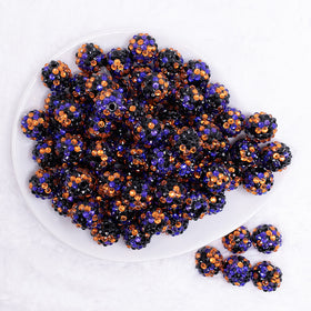 16mm Orange, Purple and Black Confetti Rhinestone Chunky Bubblegum Beads