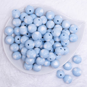 16mm Pastel Blue with White Hearts Bubblegum Beads