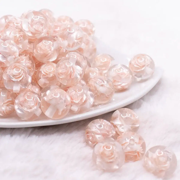 front view of a pile of 16mm Peach Rose Bubblegum Beads
