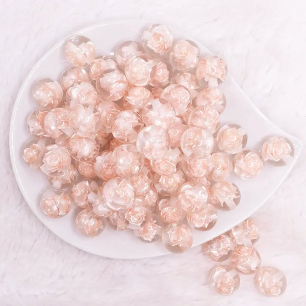 top view of a pile of 16mm Peach Rose Bubblegum Beads