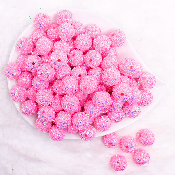 top view of a pile of 16mm Pink Sequin Confetti Bubblegum Beads