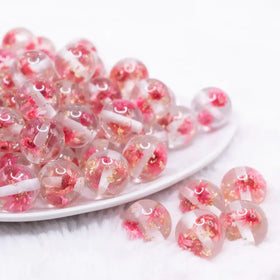 16mm Pink Flaked Flower Bubblegum Bead