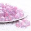 front view of a pile of 16mm Pink Illusion Glitter Bubblegum Bead