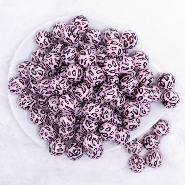 top view of a pile of 16mm Pink Leopard Print Acrylic Bubblegum Jewelry Beads