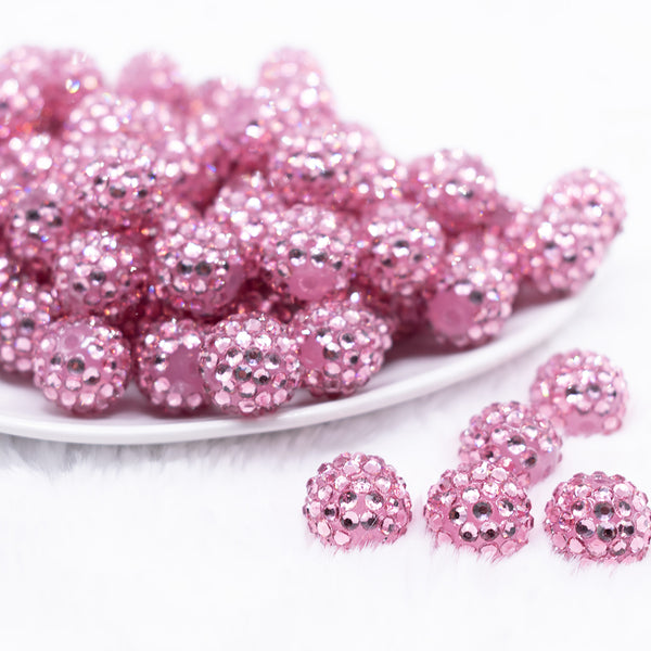 front view of a pile of 16mm Pink Rhinestone Chunky Bubblegum Jewelry Beads