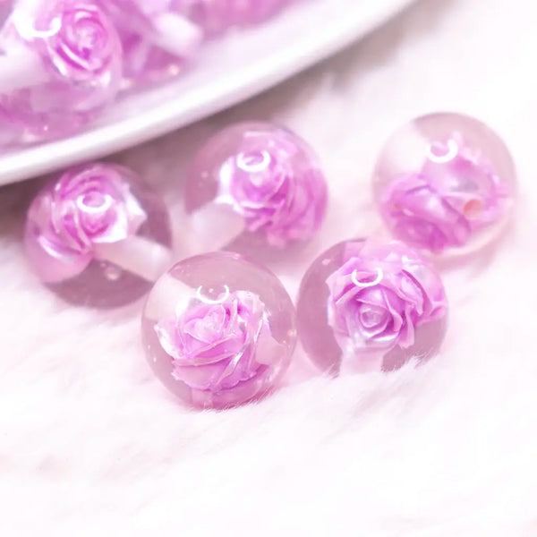 macro view of a pile of 16mm Pink Rose Bubblegum Beads