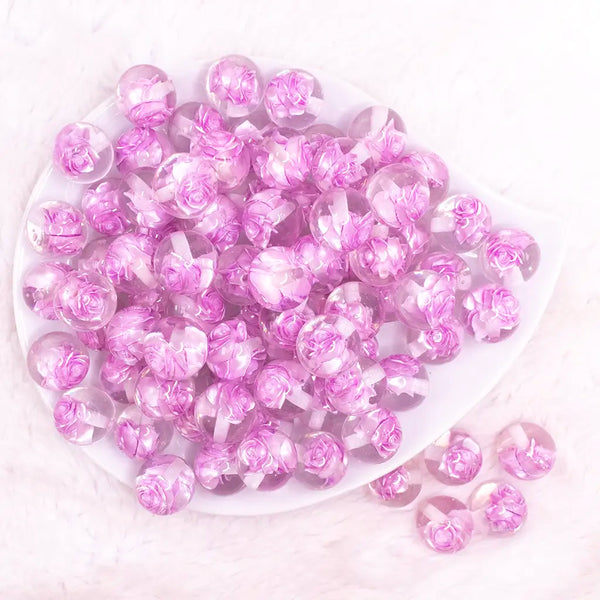 top view of a pile of 16mm Pink Rose Bubblegum Beads