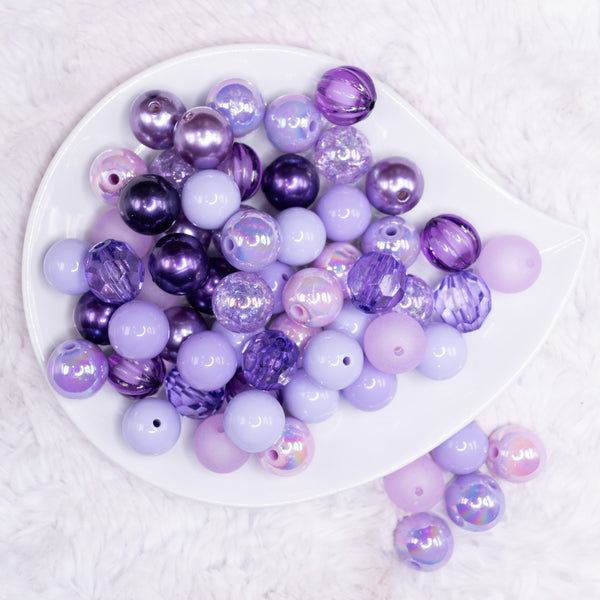 top view of a pile of 16mm Purple Acrylic Bubblegum Bead Mix