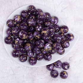 16mm Purple with Gold Flake Acrylic Chunky Bubblegum Beads