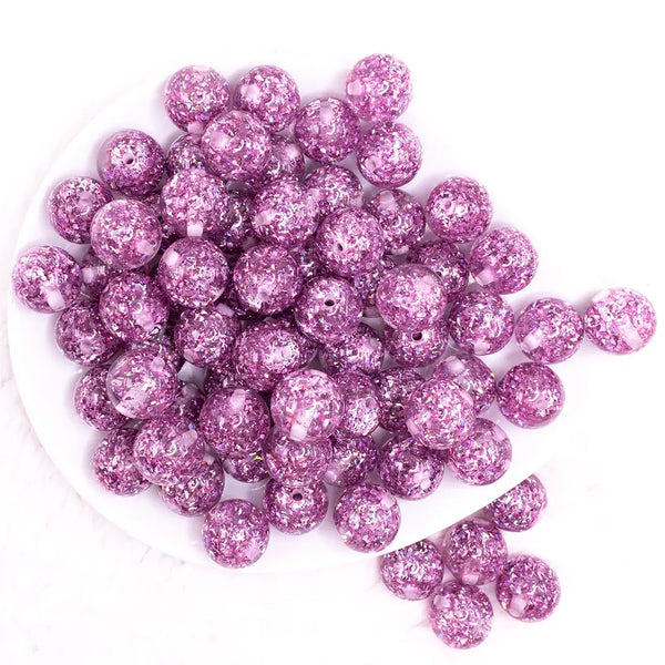 top view of a pile of 16mm Purple Glitter Twinkle Bubblegum Beads