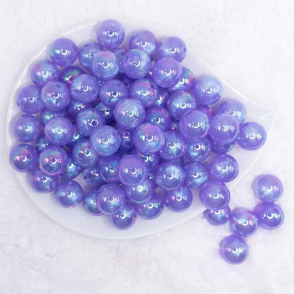 top view of a pile of 16mm Purple Opalescence Bubblegum Bead