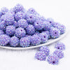 front view of a pile of 16mm Purple Lilac Bliss Rhinestone AB Bubblegum Beads