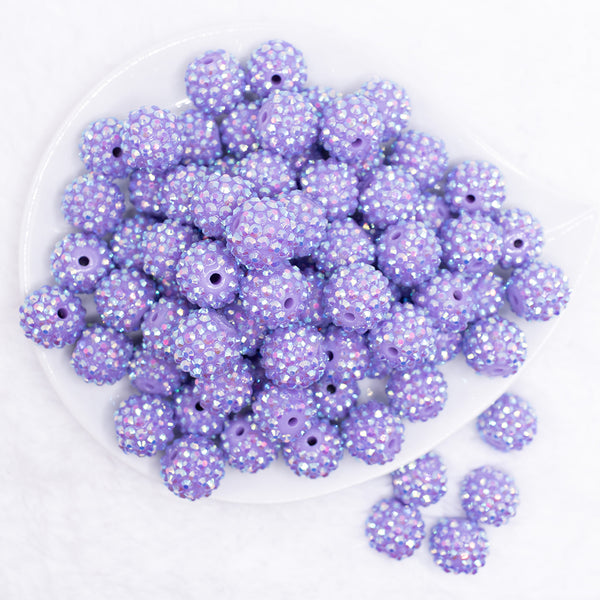 top view of a pile of 16mm Purple Lilac Bliss Rhinestone AB Bubblegum Beads