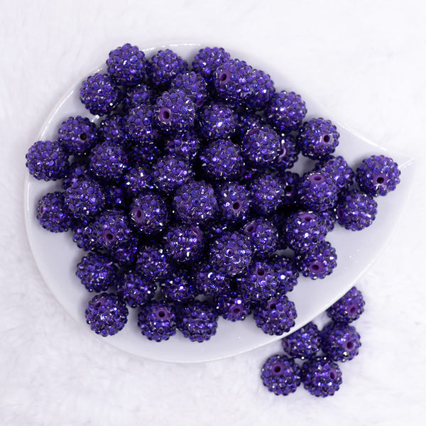 top view of a pile of 16mm Purple Rhinestone Chunky Bubblegum Jewelry Beads