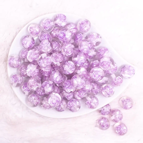 top view of a pile of 16mm Purple Rose Bubblegum Beads