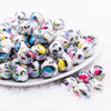 front view of a pile of 16mm Rainbow Leopard Print with AB finish Bubblegum Beads