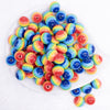 top view of a pile of 16mm Rainbow Stripe Bubblegum Beads