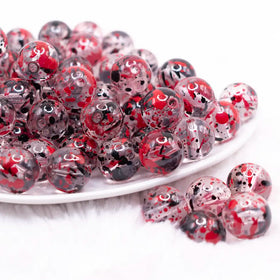 16mm Red and Black Splatter Bubblegum Bead
