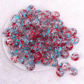 16mm Blue and Red Splatter Bubblegum Bead
