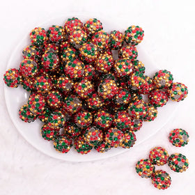 16mm Red, Green and Gold Rhinestone Bubblegum Beads