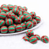 front view of a pile of 16mm Red and Green Beach Ball Bubblegum Beads
