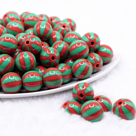 16mm Red and Green Beach Ball Bubblegum Beads