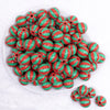top view of a pile of 16mm Red and Green Beach Ball Bubblegum Beads