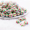 front view of a pile of 16mm Red and Green Peppermint Bubblegum Beads