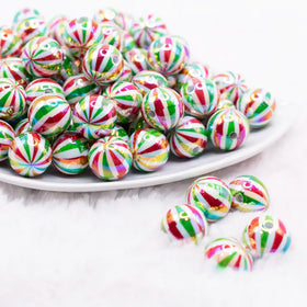 16mm Red and Green Peppermint Bubblegum Beads