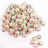 top view of a pile of 16mm Red and Green Peppermint Bubblegum Beads