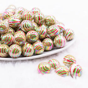 16mm Red and Green Swirl Bubblegum Beads