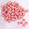 top view of a pile of 16mm Red and White Beach Ball Bubblegum Beads