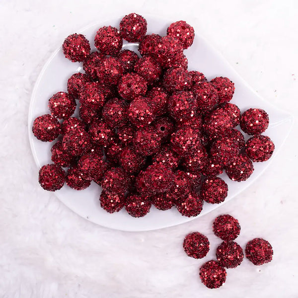 top view of a pile of 16mm Red Sequin Confetti Bubblegum Beads