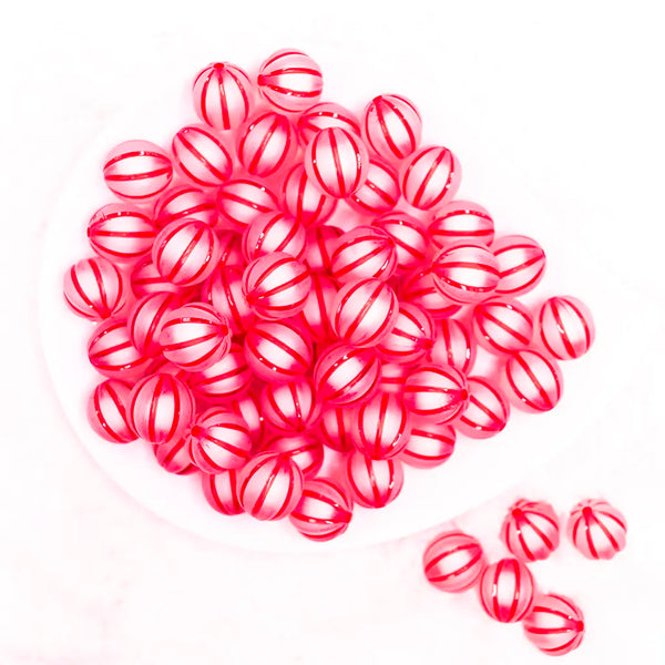 top view of a pile of 16mm Red Frosted Pumpkin Shaped Bubblegum Bead