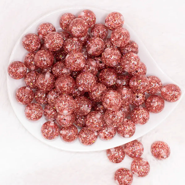 top view of a pile of 16mm Red Glitter Twinkle Bubblegum Beads