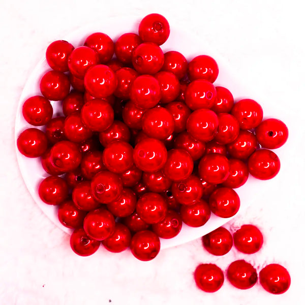 top view of a pile of 16mm Red Faux Pearl Acrylic Bubblegum Jewelry Beads