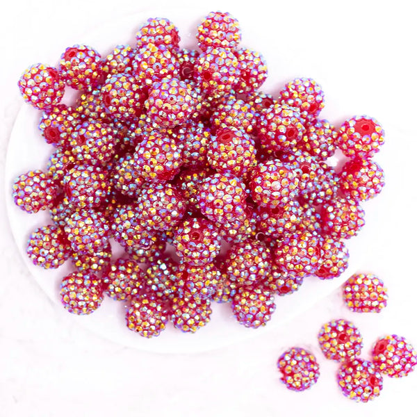 top view of a pile of 16mm Red Rhinestone AB Bubblegum Beads