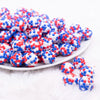 front view of a pile of 16mm Red, White and Blue Confetti Rhinestone Bubblegum Beads