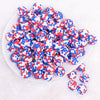 top view of a pile of 16mm Red, White and Blue Confetti Rhinestone Bubblegum Beads