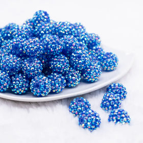 16mm Royal Blue Streak Rhinestone AB Bubblegum Beads