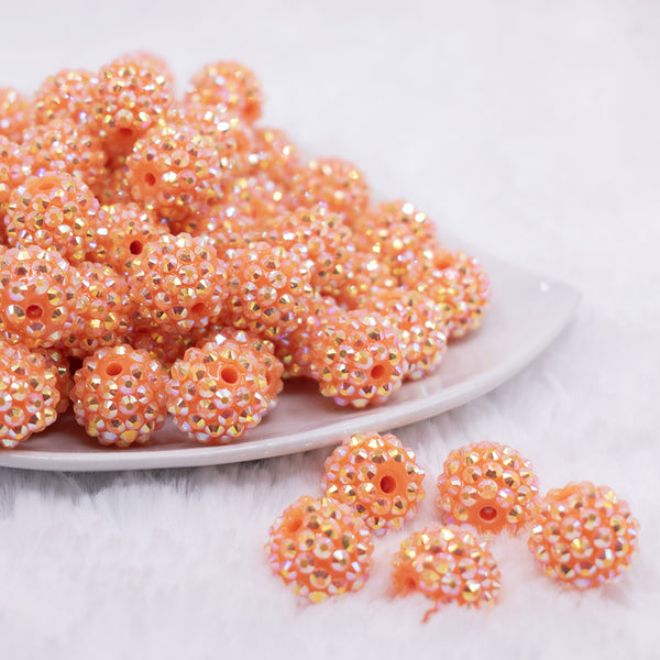 front view of a pile of 16mm Salmon Orange Rhinestone AB Chunky Bubblegum Jewelry Beads
