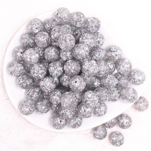 top view of a pile of 16mm Silver Glitter Twinkle Bubblegum Beads