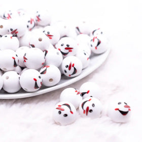 16mm Snowman Face Print Bubblegum Bead