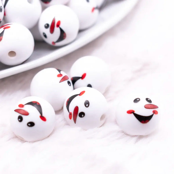 macro view of a pile of 16mm Snowman Face Print Bubblegum Bead