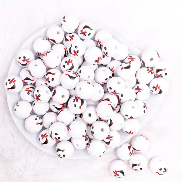 top view of a pile of 16mm Snowman Face Print Bubblegum Bead