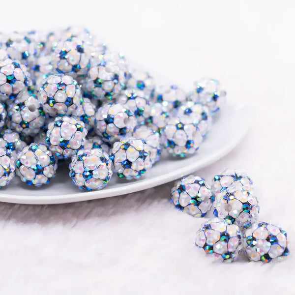 front view of a pile of 16mm Soccer Rhinestone AB Bubblegum Beads