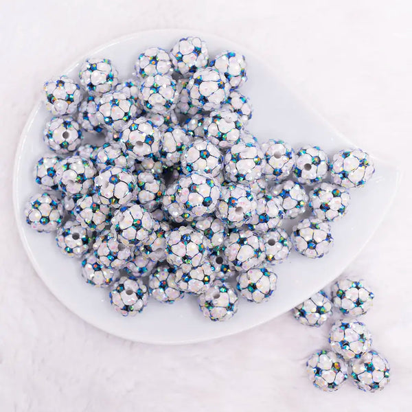 top view of a pile of 16mm Soccer Rhinestone AB Bubblegum Beads