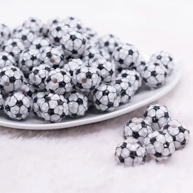 16mm Soccer with Clear Rhinestone Bubblegum Beads